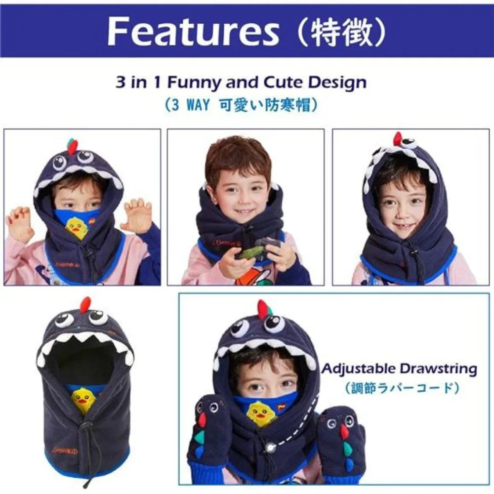 Kids Winter Hats Balaclava Ski Mask Windproof Adjustable Face Mask Neck Warmer